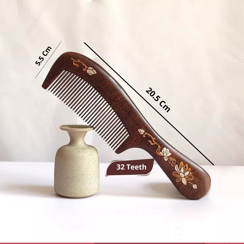 Premium Sandalwood Meridian Scalp Massage Anti-static Hair Comb - 32 Teeth
